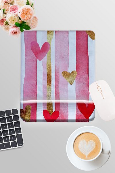 qoeuyl boutique Retro Heart No:3 Printed Gamer Gaming Ορθογώνιο ποντίκι με υποστήριξη καρπού