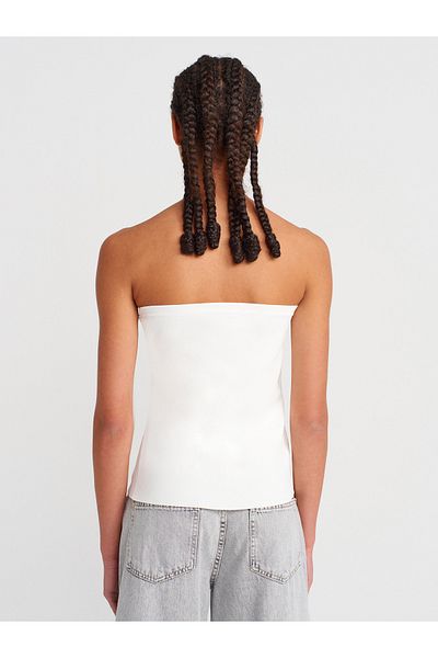 Dilvin 10739 Strapless Buttoned Knitwear Top-Ecru