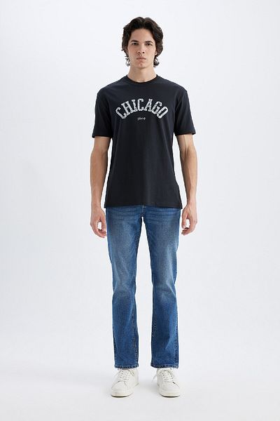 DeFacto T-shirt z okrągłym dekoltem i nadrukiem o regularnym kroju – D4768ax24sm