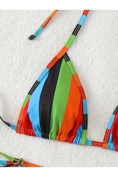 TRAJE DEN Μπλοκ ριγέ έγχρωμο τυπωμένο τρίγωνο λουράκι εξώπλατο 2 τεμάχια μπικίνι