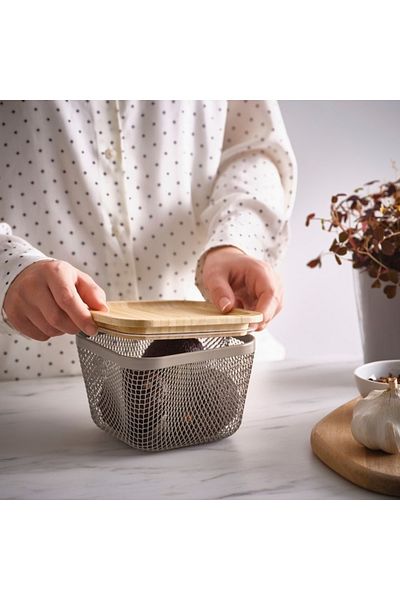 IKEA 365+ Food Storage Basket 14x14x10 cm – Metal, Durable, Light Grey-Brown, Compact Organizer