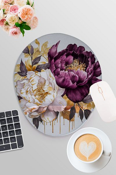 qoeuyl boutique Πολύχρωμα λουλούδια με θέμα τη φύση με τυπωμένο Gamer Gaming Οβάλ ποντίκι με υποστήριξη καρπού