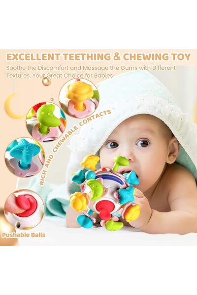 lovely baby Anti Drop Baby Space Ball Teether Grab Ball Teething Ring Baby
