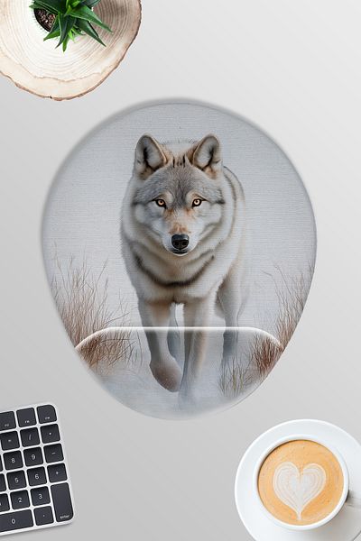 qoeuyl boutique White Wolf Winter Themed No:1 Gamer Gaming Oval Wrist Supported Mousepad