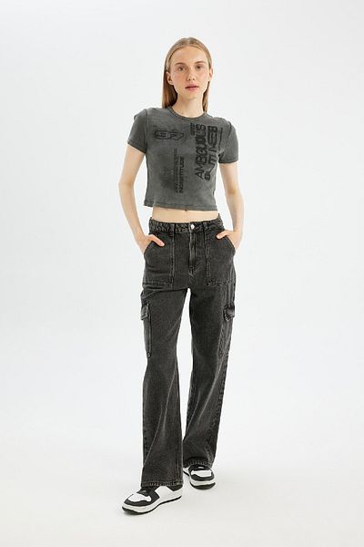 DeFacto Crew Neck Printed Ribbed Camisole T-Shirt - Short Sleeve D4385Ax24Sm