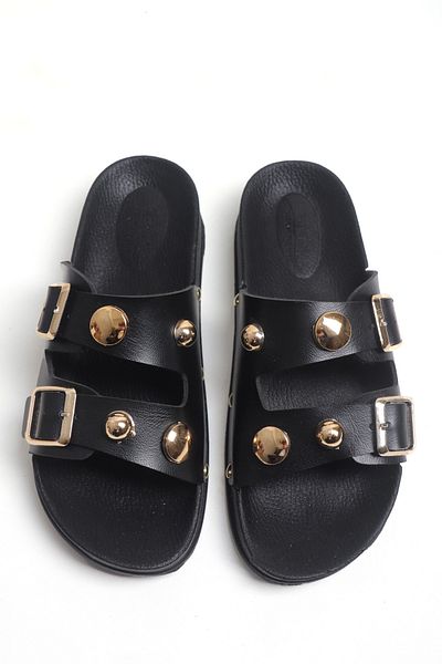 Ayakkabı Vakti Double Banded Gold Buckle Detailed Daily Comfort Women's Slippers