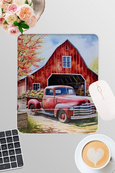 qoeuyl boutique Vintage Car Farm Printed Gamer Gaming Ορθογώνιο ποντίκι με υποστήριξη καρπού