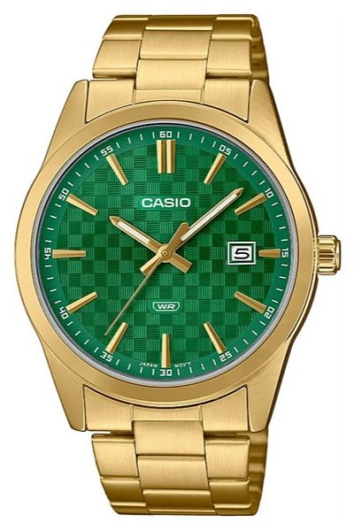 Casio Brand Green Dial Golden Yellow Steel Band Calendar Wristwatch