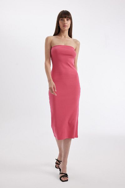 DeFacto Bodycon Bodycon Στράπλες Ριμ Καμισόλ Μίντι Βραδινό Φόρεμα D4440ax24hs