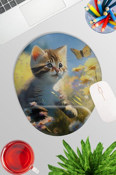qoeuyl boutique Summer Themed Cute Cats No:3 Gamer Gaming Oval Wrist Support Mousepad