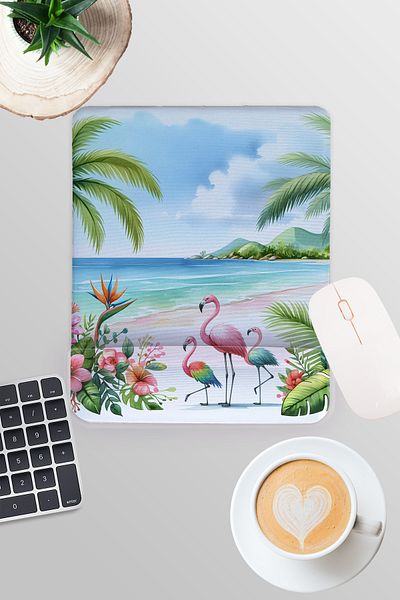 qoeuyl boutique Tropical Coast No:1 Printed Gamer Gaming Ορθογώνιο ποντίκι με υποστήριξη καρπού