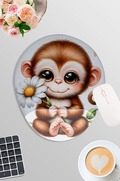 qoeuyl boutique Cute Animals No:1 Printed Gamer Gaming Οβάλ ποντίκι με υποστήριξη καρπού