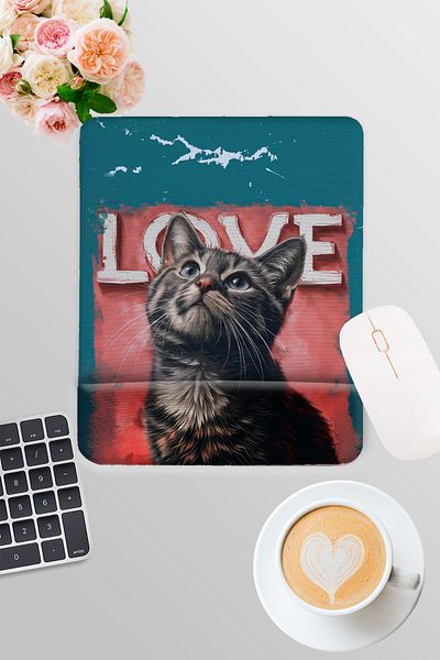 qoeuyl boutique Cute Cats No:4 Love Printed Gamer Gaming Rectangular Mousepad with Wrist Support