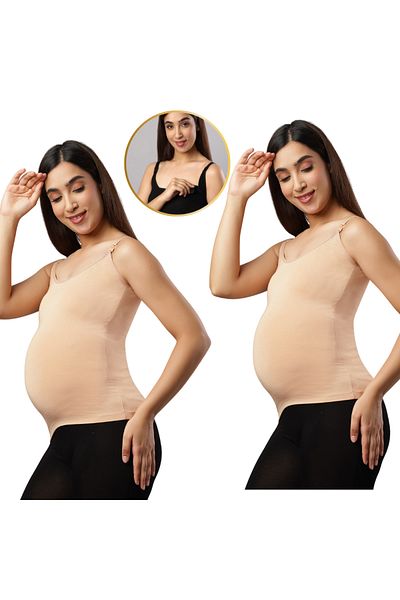 Tummy Pack of 2 Seemless Maternity & Nursing Feeding Support Vest - Beige