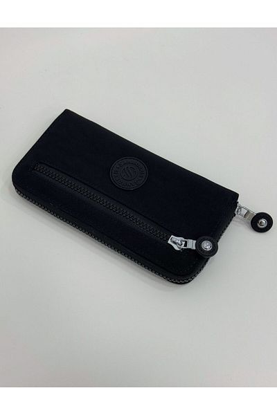 Sanmorris Women's Crinkle Fabric Black Wallet with Metal Zipper Card Holder and Coin Compartment