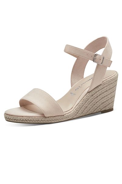 Tamaris Damen Komfort Sandalen Keil 1-28300-42 Creme 251 Nude Textil Mit Touch-it