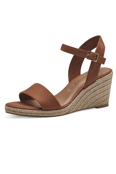 Tamaris Damen Komfort Sandalen Keil 1-28300-42 Braun 305 Cognac Textil Mit Touch-it
