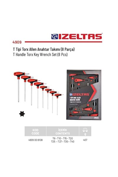 İzeltaş İzeltaş 8 Parça T Tipi Torx Allen Anahtar Takımı Torx Set 4909 00 8108
