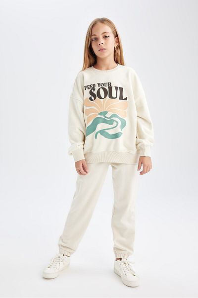 DeFacto Φούτερ για κορίτσια Oversize Wide Fit Crew Neck με στάμπα D2880a824wn