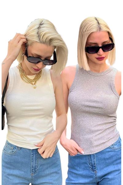 Madmext Pack of 2 Gray-White Regular Cut Ribbed Undershirt Mg2428