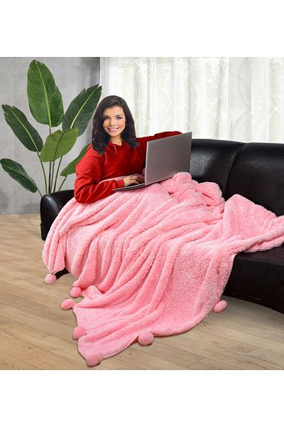 Bora Toys 200*220 Cm Plush Double Blanket with Pompom (100% Local)