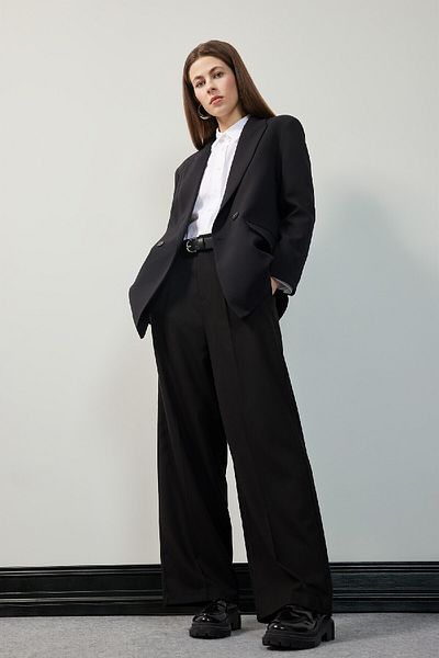 DeFacto High Waist Pocket - Wide Wide Leg Black Winter Trousers