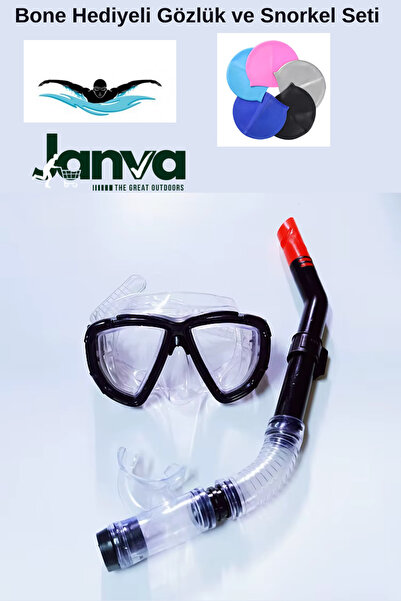 Janva Deniz Havuz Yüzme Seti Gözlük ve Snorkel Seti Bone Hediyeli (3 Parça)