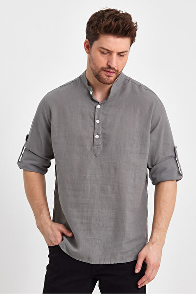 Weyeze Judge Collar Linen Cotton Half Placket Shirt Ae-Y13009Lns