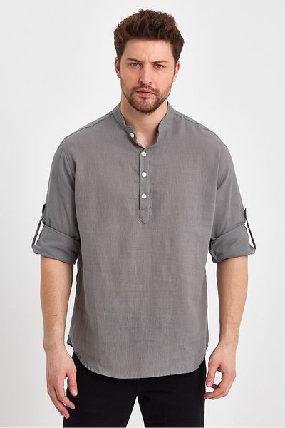 Weyeze Judge Collar Linen Cotton Half Placket Shirt Ae-Y13009Lns
