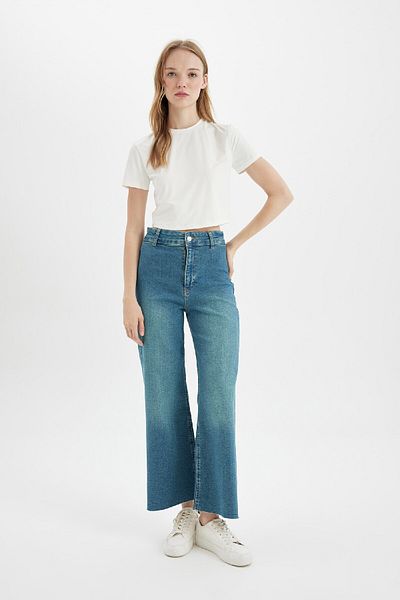 DeFacto High Waist Ankle Length Wide Leg Jeans - Washed Culotte D4328Ax24Au