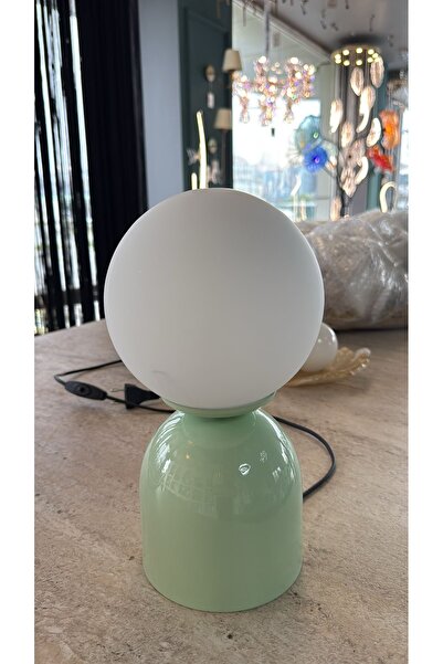 Buiva Modern Abajur Mint Green Beyaz Glop Camlı Masa Lambası