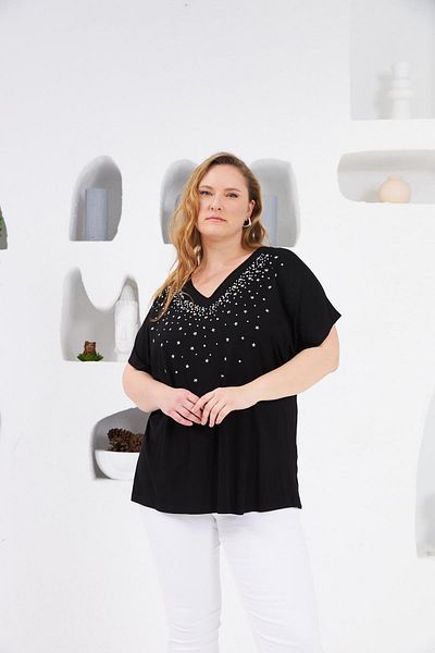 RMG Star Stone Printed Large Size T-Shirt Black