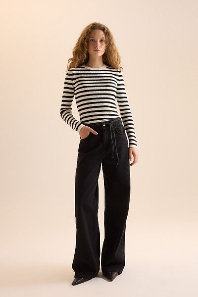 DeFacto Basic Striped Crew Neck Ribbed Knitwear Sweater D4882Axns