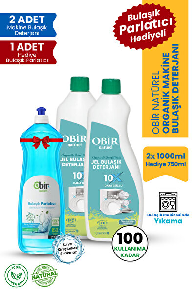 OBİR NATÜREL Organik Bulaşık Makinesi Deterjanı (2 ADET 1 LT) Parlatıcı Hediye