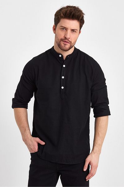 Weyeze Judge Collar Linen Cotton Half Placket Shirt Ae-Y13009Lns