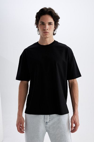 DeFacto Μπλουζάκι Boxy Fit Crew Neck Basic μονόχρωμο κοντομάνικο μπλουζάκι D5071ax24hs