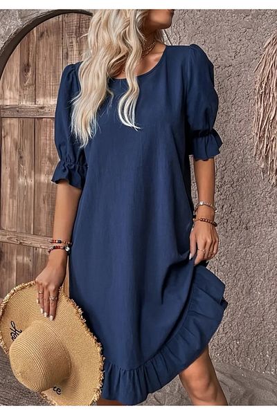 Little Visqon Women's Short Sleeve Sleeve and Skirt Flounces Crew Neck Aerobin Dress