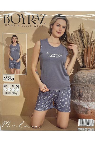 BOYRAZ Light Gray Color Summer Lik Sleeveless Pajamas Noonline989