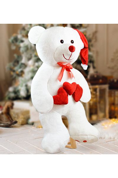 Pandamkee 120 Cm Plush Teddy Bear with Three Hearts and Christmas Hat New Year, Christmas Gift