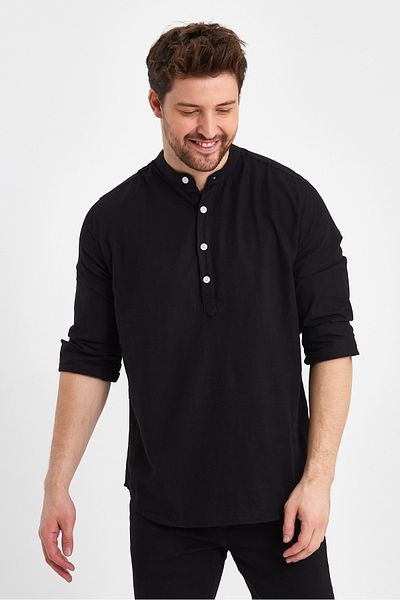 Weyeze Judge Collar Linen Cotton Half Placket Shirt Ae-Y13009Lns