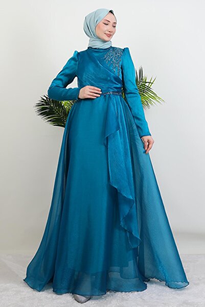 giz astore Eliza Tesettür Abiye Koyu Petrol