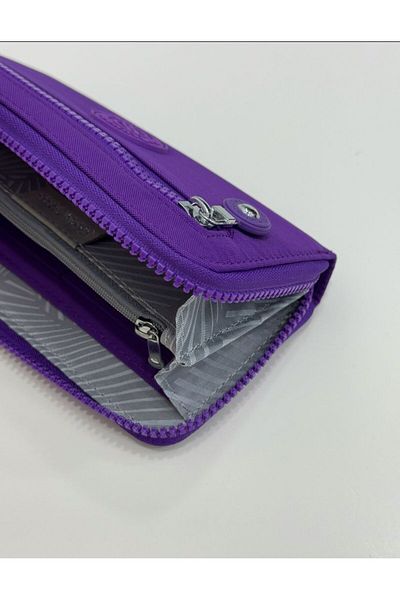 Sanmorris Women's Crinkle Fabric Purple Wallet with Metal Zipper Card Holder and Coin Compartment