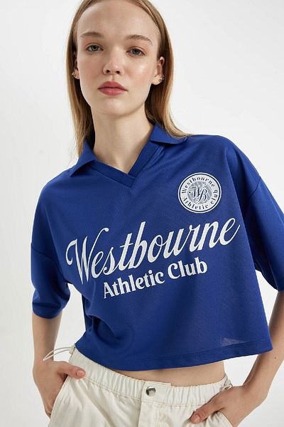 DeFacto Tricou cu mânecă scurtă imprimat cu guler polo supradimensionat Coool D4725AX24HS