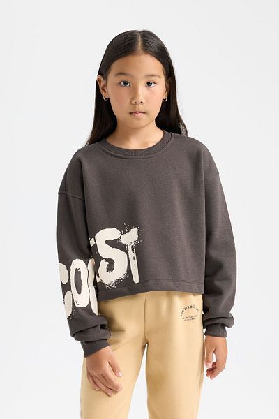 DeFacto Girl's Crew Neck Printed Thick Sweatshirt D2882A824Wn