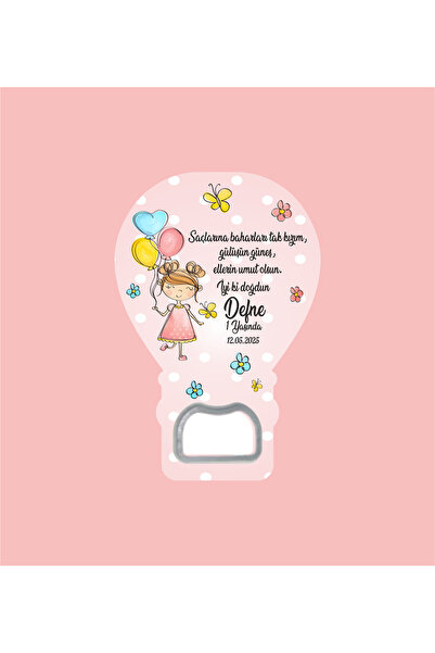 WMTasarim Pembe Kız Çocuk Temalı Balon Açacak Magnet (Jelatin Paket Hediyeli)