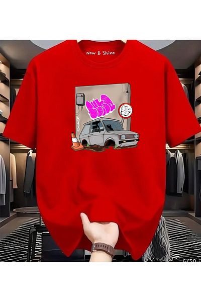 New Shine 1 T-Shirt Is a Gift for Purchases of 6 or More in the Cart - Retro Car Printed Oversize T-Shirt