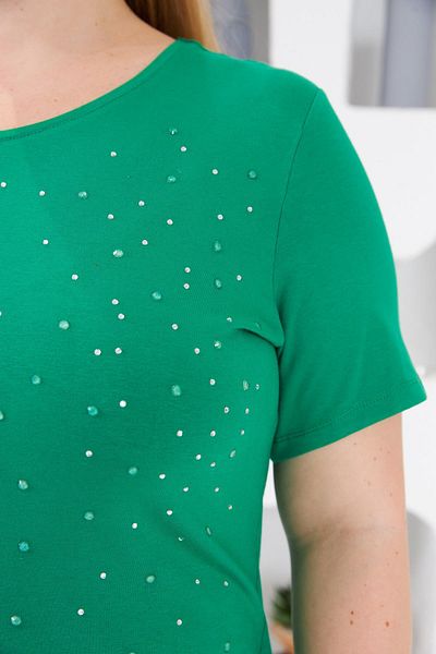RMG Stone Embroidered Crew Neck Large Size T-Shirt Green