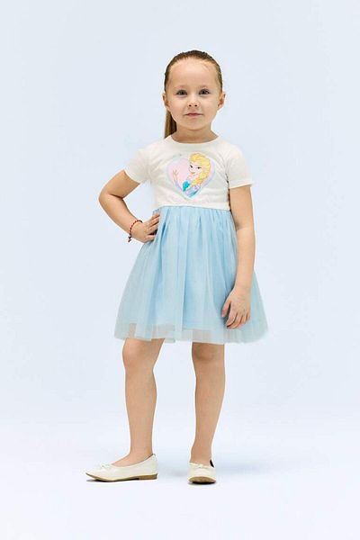 DeFacto Baby Girl Frozen Short Sleeve Tulle Dress with Tobacco E4874A525Sm
