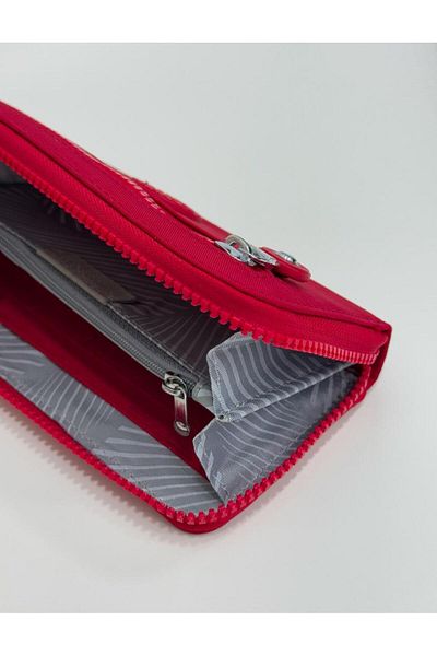 Sanmorris Women's Crinkle Fabric Red Wallet with Metal Zipper Card Holder and Coin Compartment