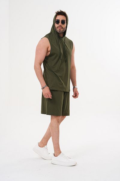 ACTIVE MODA -Men's Khaki Color Athlete Athlete-Shorts Bottom Top Set